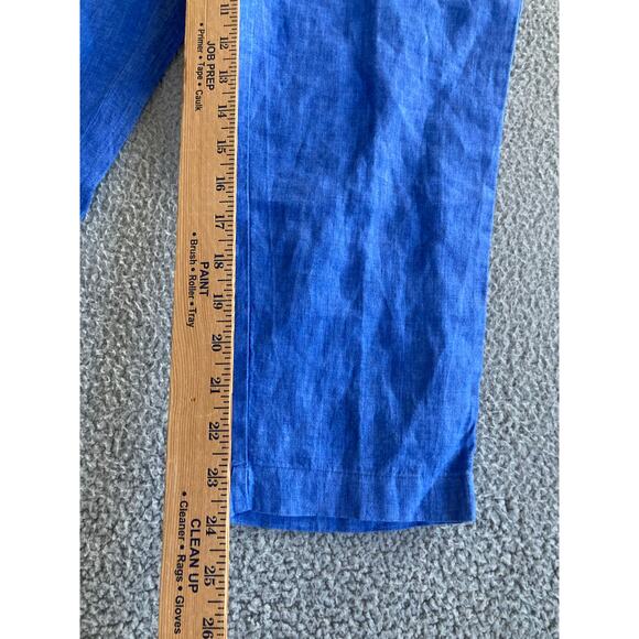 J. McLaughlin Pants Medium Linen Drawstring Straight Leg Ankle Blue Beach Boho - Picture 14 of 16